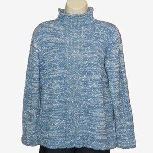 Veronique Denim Blue/White Slub Funnel Neck Sweater Poly & Wool Ireland Size 14